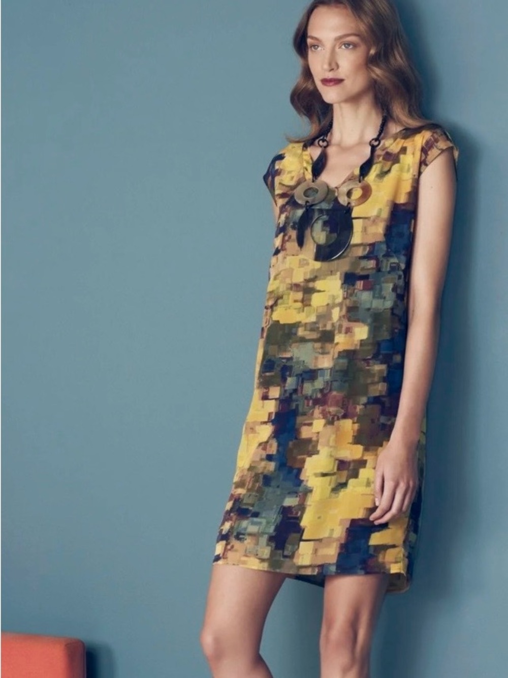 Anthropologie Maeve Silk Pixel Impressionist Belted Shift Dress Size 12